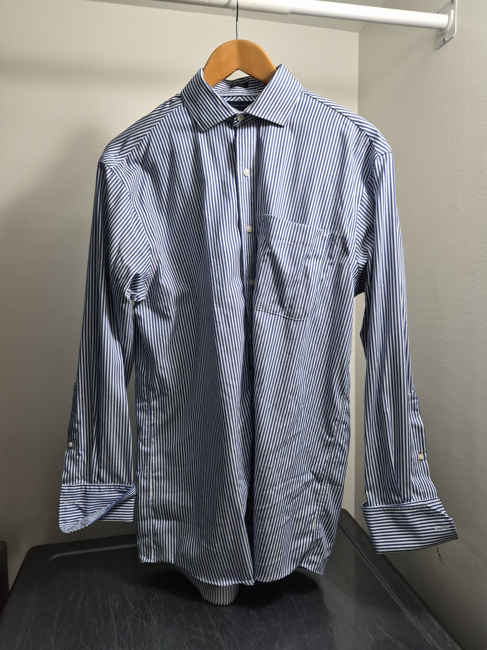 Men's Blue and White Stripe Dress Shirt